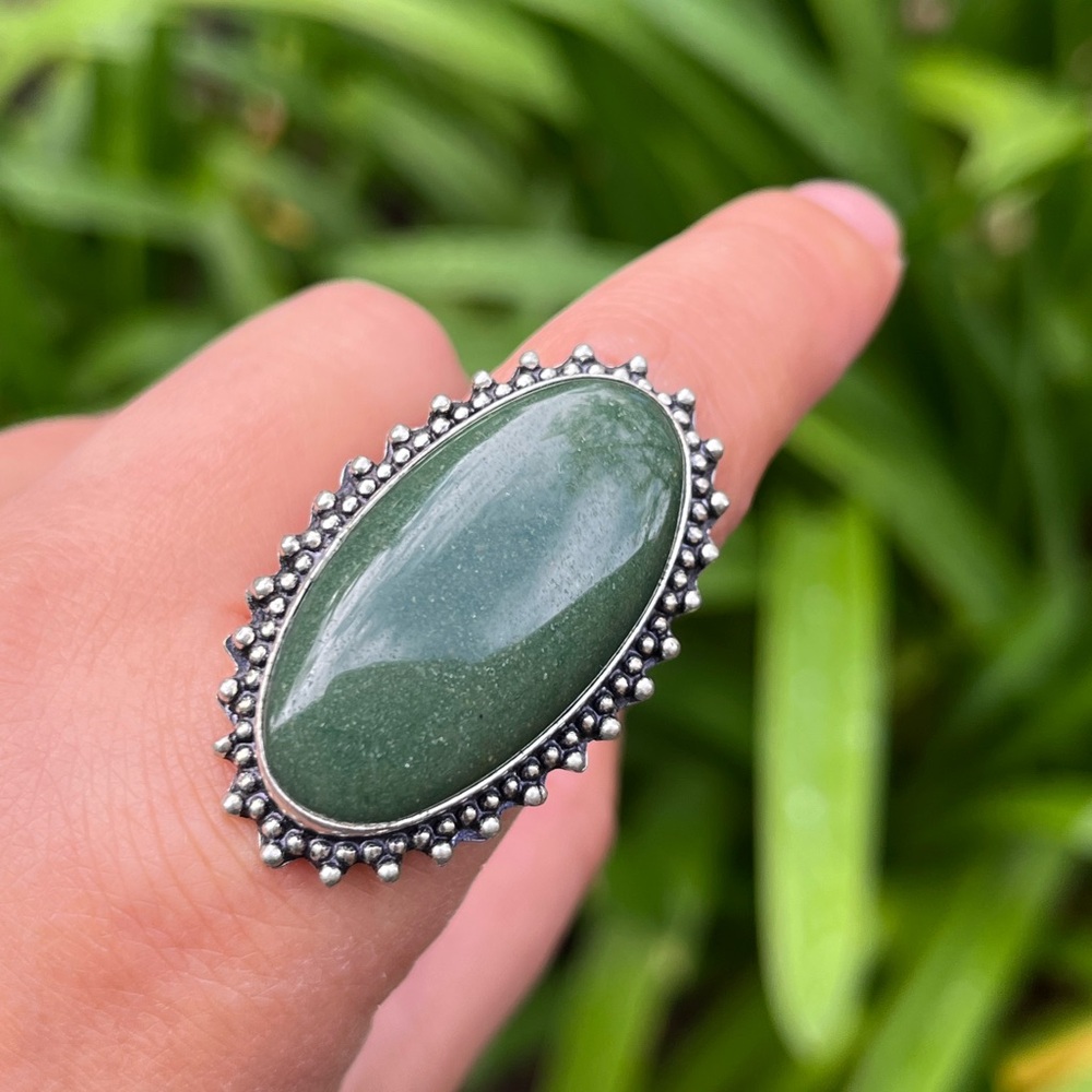 Size 9.5 925 silver plated nephrite jade ring‎ 2311